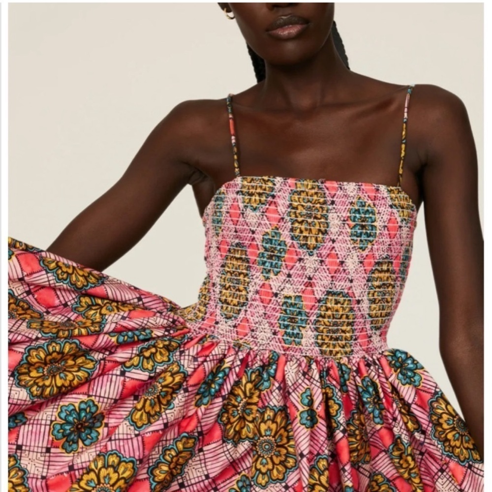 Autumn Adeigbo Winnie Midi Dress NWT Size 8 Pink Floral Smocked Cotton - Picture 11 of 16